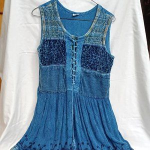 Blue Embroidered Viscose Dress S/M